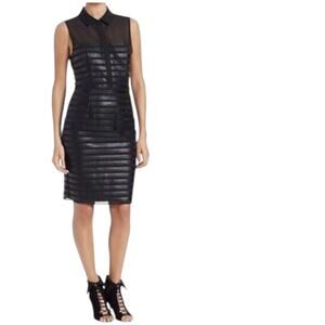 Rachel Rachel Roy Faux Leather Striped Dress Mesh Neckline Bodycon Style Sexy 4